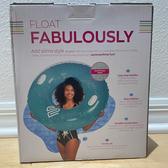 JUSTICE Glitter tube pool float with Grab Handles 39” inches inflated Ages 6+ - Picture 3 of 10